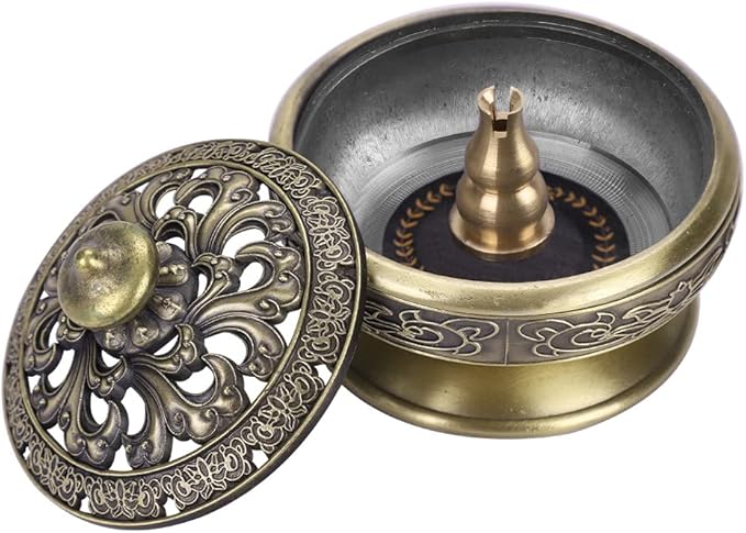 Incense Burner Cone Incense Holder Censer with a Dustproof Lid Exquisite Alloy Decoration for Bedroom Kitchen Teahouse Office - Bloomnest