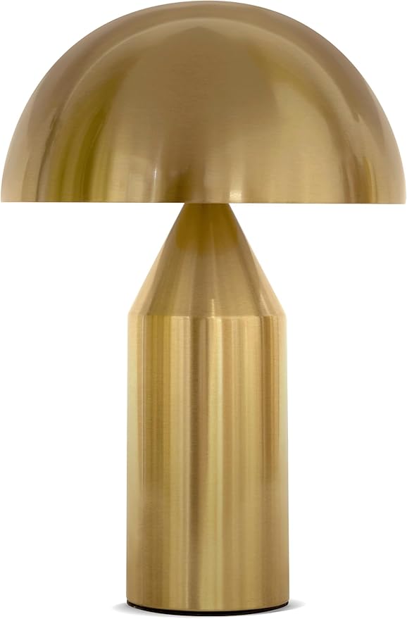 Brightech Venus Mushroom Table Lamp - Modern Lamp for Living Room, Bedroom Side/End Table - Dimmable, Unique Side Table LED Lamp Shade for Office, Reading - Brass/Gold, 14" Tall - Bloomnest