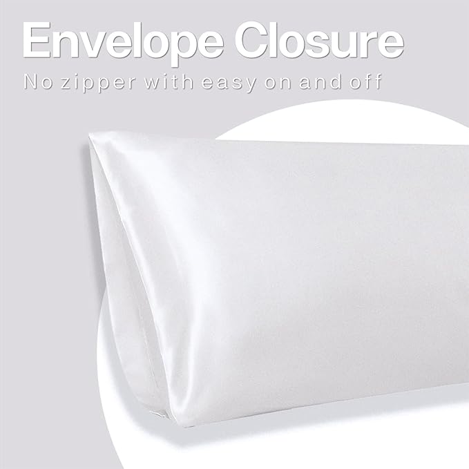 MR&HM Satin Body Pillow Cover, Soft and Breathable Body Pillow Case with Envelope Closure, Cooling and Silky Long Pillowcase for Hair and Skin,Grey (20x54, White) - Bloomnest