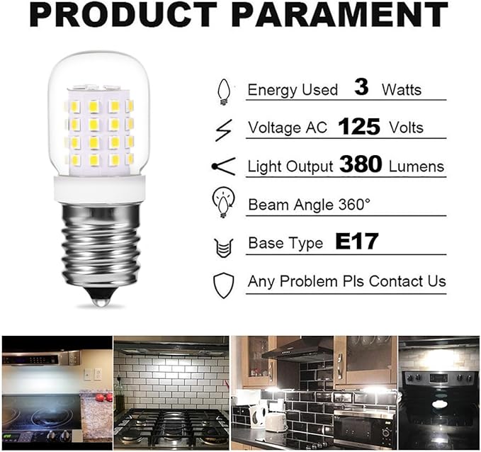 125v 40w Microwave Light Bulbs Under Hood 8206232a - 3W E17 Led Bulb Fit Whirlpool Microwave Appliance Bulb 380Lm 5000K Daylight CRI 80+, 2 Pack - Bloomnest