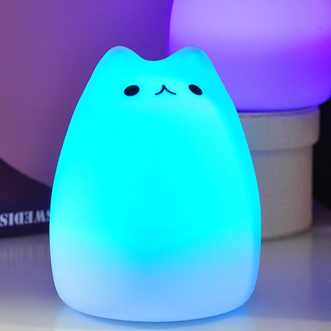 Cat Lamp, Cute Kitty Night Light with Remote Control, Christmas Gifts for Girls Boys Teens, Rechargeable Kids Night Light for Bedroom, Silicone Kawaii Kitty Baby Nursery Nightlight Lamp - Bloomnest
