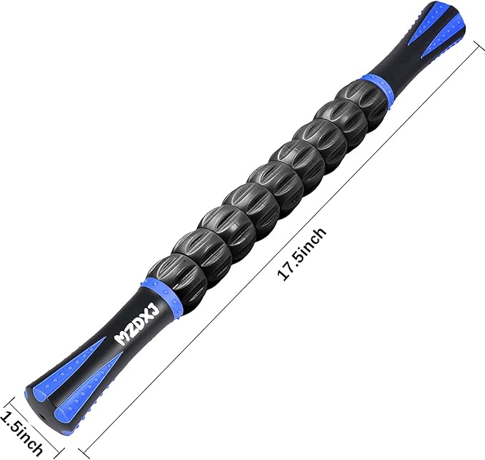 Muscle Roller Massage Roller Stick- Deep Tissue Fascia Blaster for Myofascial Pain Relief, Lymphatic Drainage & Body Sculpting, Handheld Physical Therapy & Recovery Tool (Blue black-18 inch) - Bloomnest