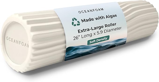 Oceanfoam Tsunami Roller (Natural) - Extra-Large, 26" x 5.9" - Soft, Textured Foam Roller for Physical Therapy, Back Pain, Exercise & Stretching - Wave Textured - Yoga, Athletics, & Wellness - Bloomnest