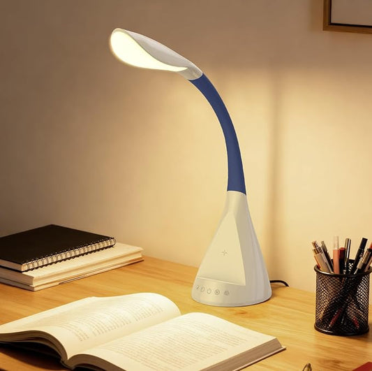 LED Desk Lamp with USB Charging Port, Dimmable Reading Light Touch Control and Eye Protection, Adjustable Brightness Table Lamp for Home Office Bedroom (White) - Bloomnest