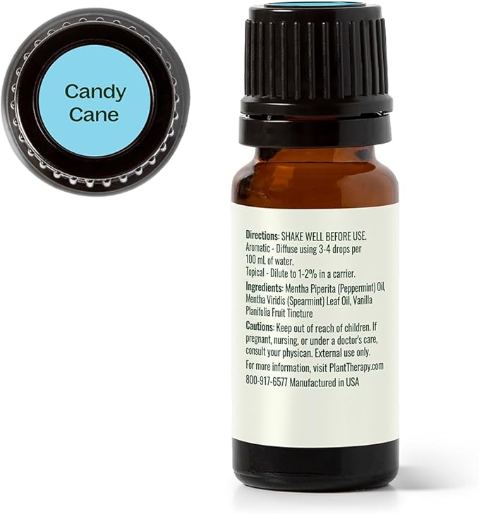 Plant Therapy Candy Cane Holiday Essential Oil Blend 10 mL (1/3 oz) Familiar, Sweet, Minty Aroma, Evokes The Scent of The Traditional Candy Cane, Use Topically, Uplifting and Invigorating Feeling - Bloomnest