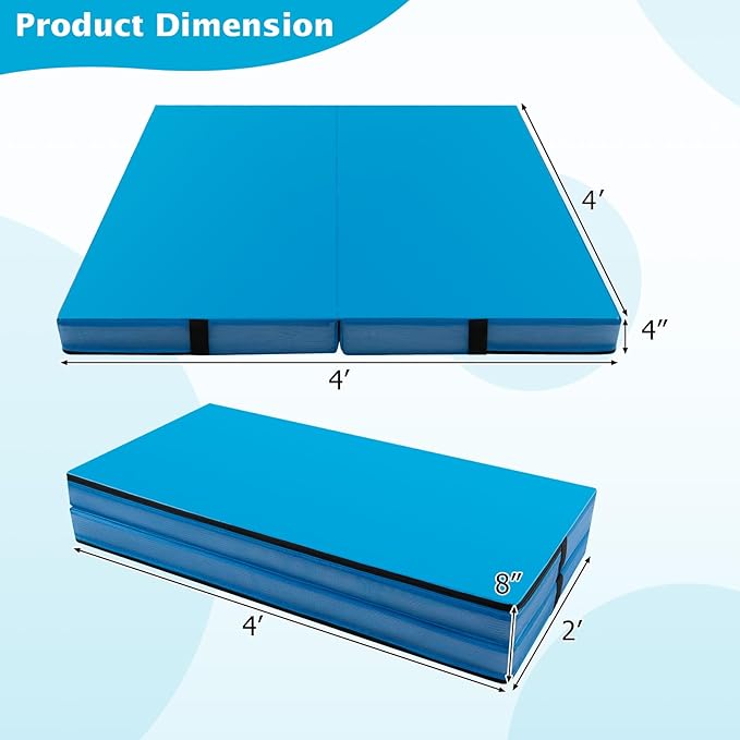 Giantex 4' x 4' Folding Gymnastics Mat with Carry Handles, Bio-Folding Tumbling Mat for Kids & Cheerleading - Bloomnest