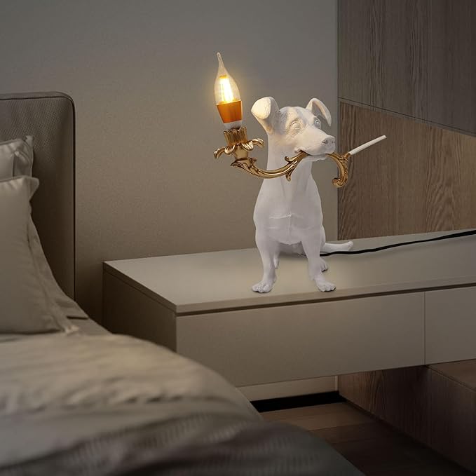 Eapmic Resin Dog Table Lamp, Animal Desk Lights, Bedside Decoration Animal Shape Light, Creative Desk Lamps with E12 Bulb Base, Unique Dog Shaped Table Light for Bedroom Office, Home Decor Lighting - Bloomnest