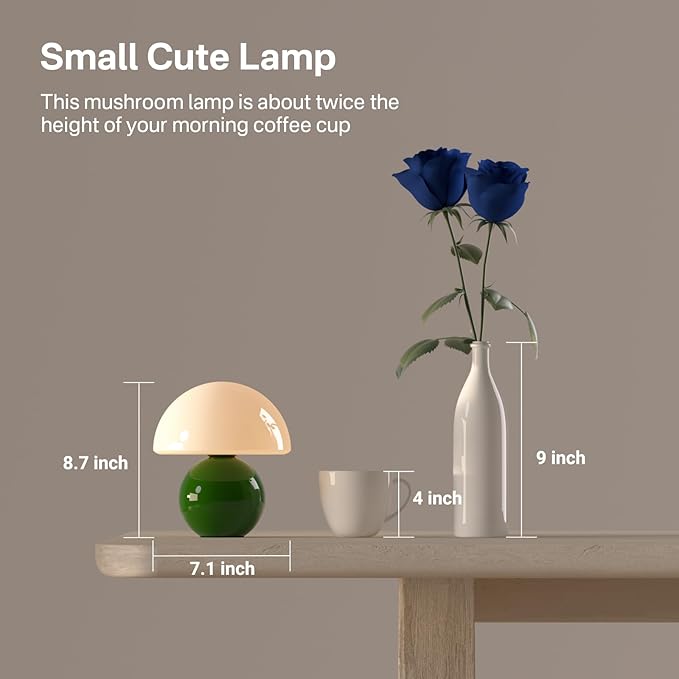 Mushroom Lamp Table Lamp for Bedroom,Desk Bedside Small Lamps for Living Room Night Stands,Mushroom Decor Cute Mini Modern Mid Century Lamps,Unique Aesthetic Home Decor(Christmas Green) - Bloomnest