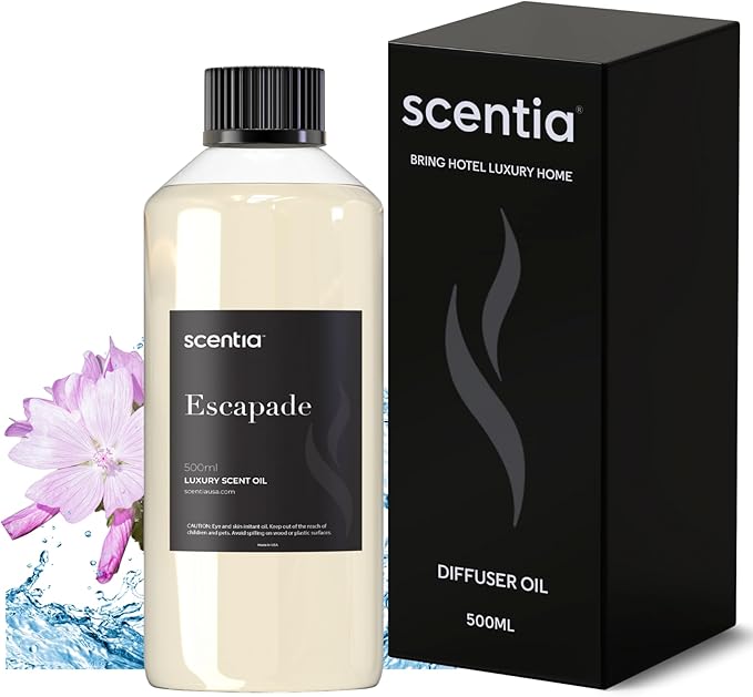 Scentia Hotel Diffuser Oil Inspired by 5-Star Hotel Scent - 500 ml 16.9 fl oz - Fragrance Oil Blend Botanical Jasmine & Marine Notes for Aromatherapy Diffusers - Escapade, Mothers Day Gift - Bloomnest