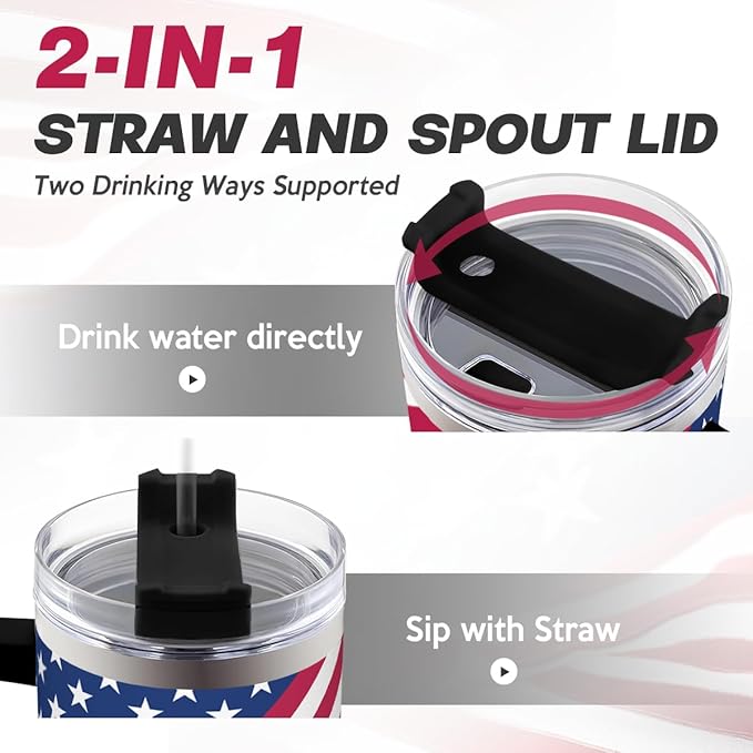 SANDJEST American Flag Tumbler with Handle, America Engraved 40oz Stainless Steel Insulated Coffee Mug with Lid & Straw, America Gifts for Men Women, USA Tumblers Cup Gift for Christmas - Bloomnest