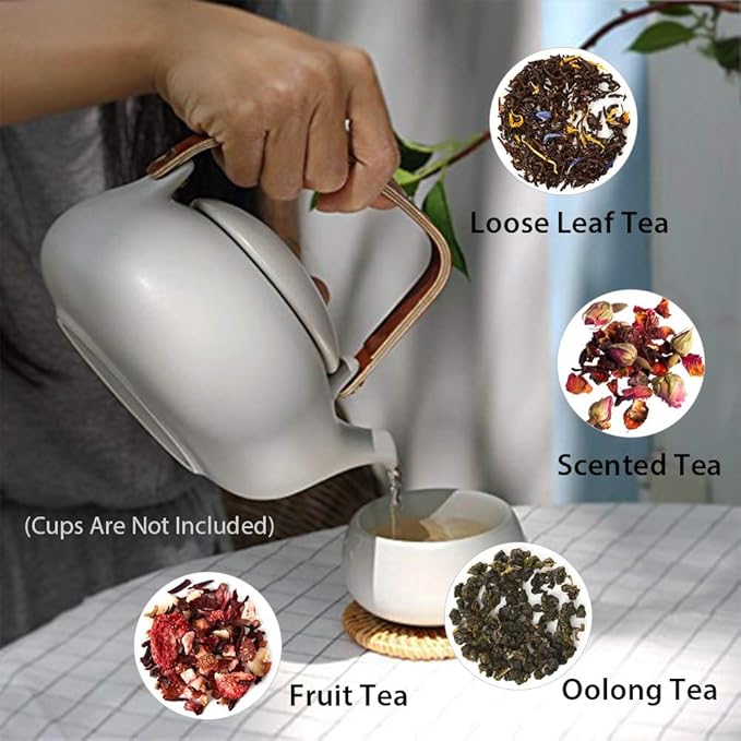 ZENS Vintage Japanese Teapot with Strainer, 27oz Matte Ceramic Loose Leaf Teapot with Infuser, Wood Handle Gray Japanese Teapots Hot Tea Brewer Pot for Women, Tea Lovers Gifts - Bloomnest