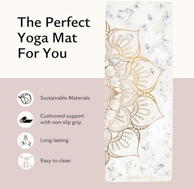 Shakti Warrior Shanti PU Yoga mat - Artist Designed, Premium eco friendly mats, Non Slip, Non Toxic, Great for Regular & Hot Yoga, Pilates and Work out (72 inch x 28 inch x 5mm Thick)k out (72 inch x 28 inch x 5mm Thick)