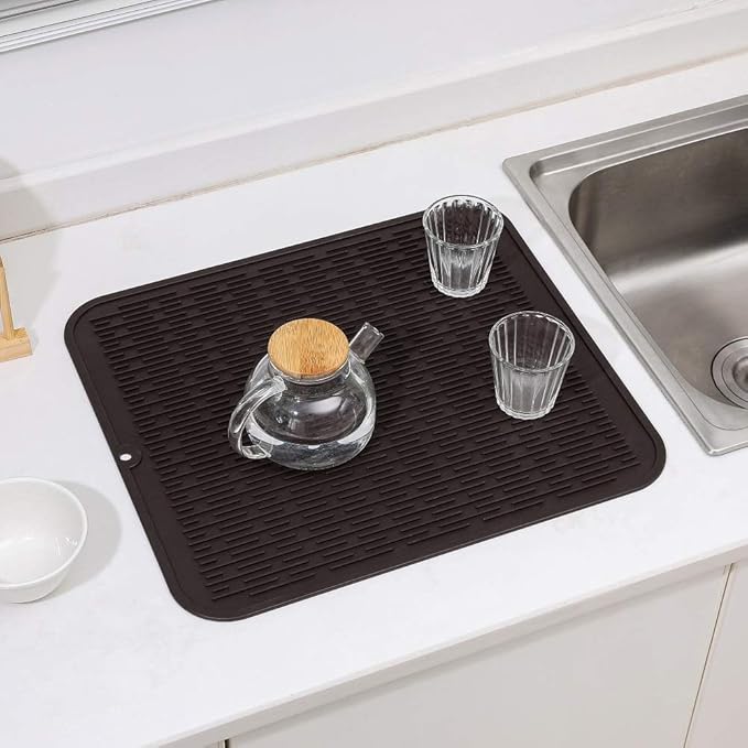 Silicone Dish Drying Mat for Multiple Usage,Easy clean,Eco-friendly,Heat-resistant Silicone Mat for Kitchen Counter or Sink,Refrigerator or Drawer Liner Coffee XL 18 inches x 16 inches - Bloomnest