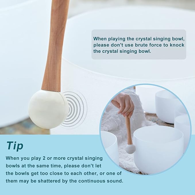 440HZ 8 Inch A Note Third Eye Chakra Frosted Quartz Crystal Singing Bowl Meditation Therapy Sound Healing Instrument Sound Bath Bowl with Carrying Bag Mallet and O-ring - Bloomnest