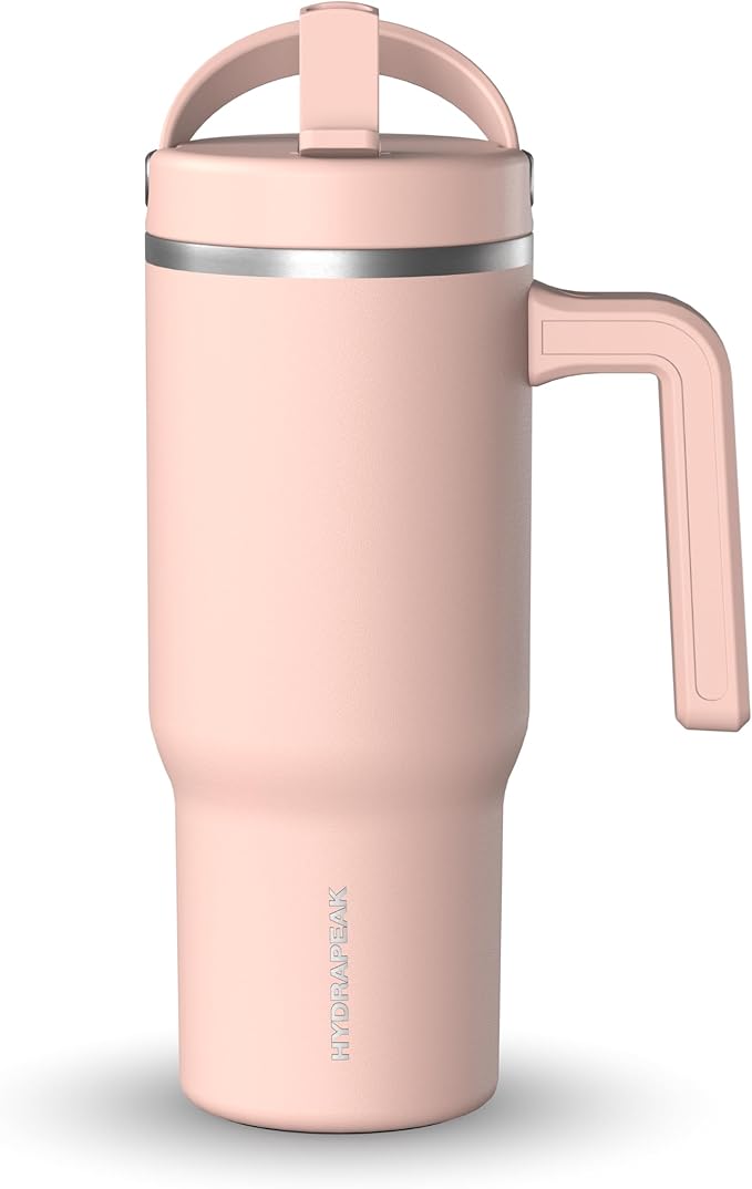 Hydrapeak Kids Voyager 18 oz Tumbler with Handle and Flip-Up Straw Lid | Spill Proof and Leak Resistant | Reusable Stainless Steel Water Bottle | Gift for Kids Boys Girls | Peony - Bloomnest
