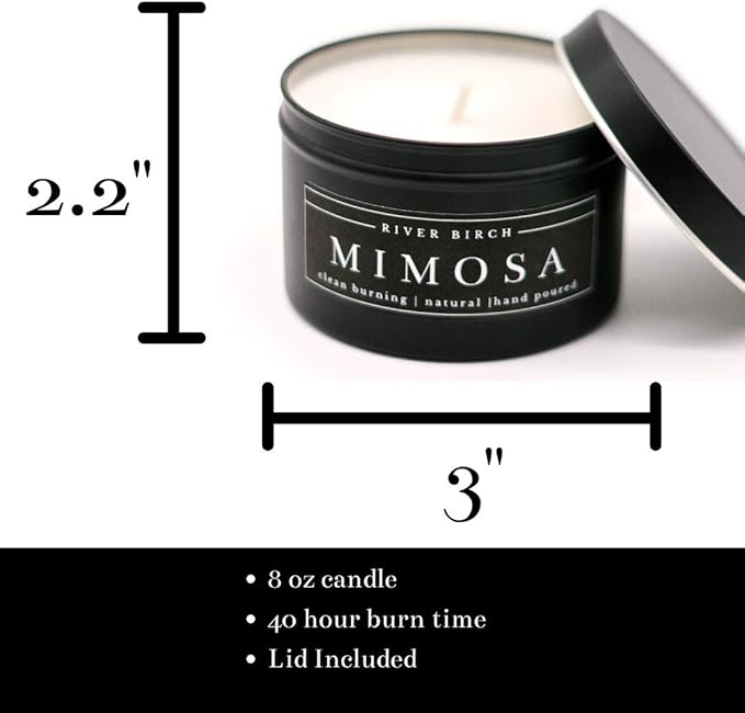 River Birch Candles Mimosa Scented Candle | Premium, All-Natural, Non-Toxic, Soy Candles | 8 oz. Black Matte Tin Travel Candle | Cozy Relaxing Gifts for Home - Bloomnest