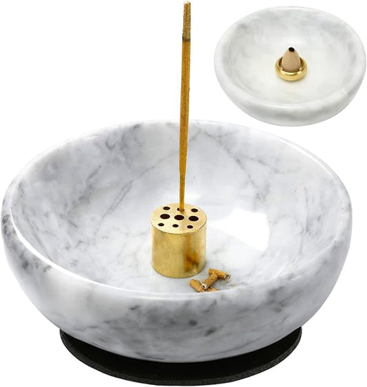 Handmade Natural Marble Incense Holder for Sticks and Cones-with 9 Holes, Multi-Functional Incense Burner Holder for Incense Sticks and Cones, Perfect Home Decor(Gray, 4.7inch) - Bloomnest