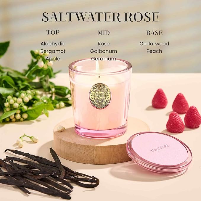 M&SENSE Natural Soy Candle | Saltwater Rose & Pink | 9.2 oz, 50H Burn Time | Luxury Scented Candle for Relaxation, Gifting, Home Décor | Ideal for Bedroom, Office, Party Ambiance - Bloomnest