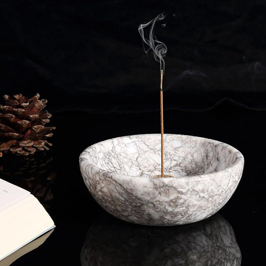 Koville Natural Marble Incense Holder, Incense Holder for Sticks with 9 Holes, Handmade Incense Burner Ash Catcher for Meditation Yoga SPA, Balsam Fir/Palo Santo/Sage/Cone (Gris Lido)
