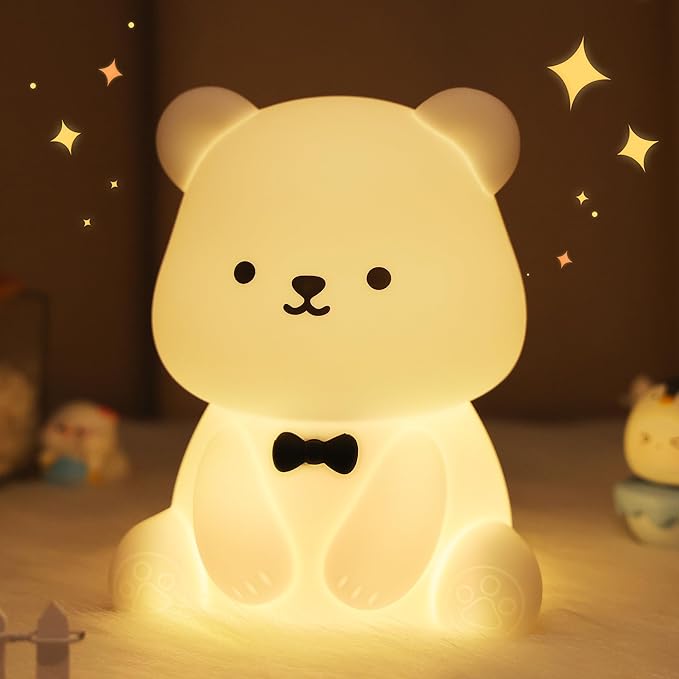 YuanDian Cute Bear Night Light for Kids, Decorate Kids' Bedroom with Silicone Bear Nightlights with 8 Color Lights, Christmas Birthday Gift for Children Toddlers Teens Adults Babies - Bloomnest