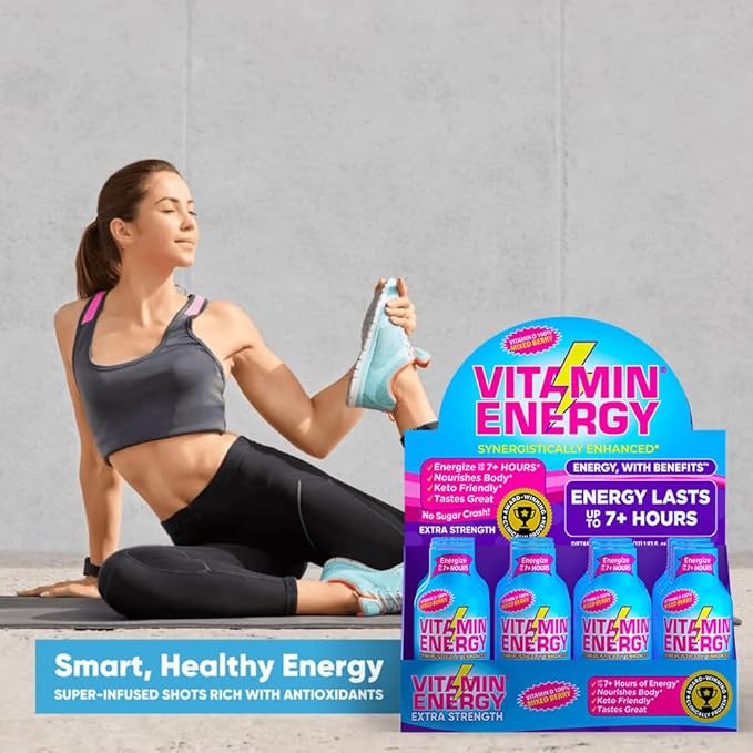 Vitamin Energy Vitamin D Extra Strength Energy Shot Mixed Berry 48 Pack, 260mg Natural Caffeine, B-Complex, Vitamin D, Wellness Support, Keto, Zero Sugar, Gluten-Free Vegan Kosher, 1.93 fl oz - Bloomnest
