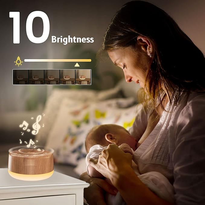 Easysleep Sound White Noise Machine with 25 Soothing Sounds and Night Lights with Memory Function 32 Levels of Volume and 5 Sleep Timer Powered by AC or USB for Sleeping Relaxation (Wood) - Bloomnest