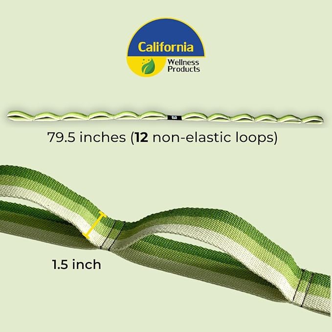 California Yoga Strap | Yoga Belt with Loops | 12 Multi Loop & Non-Elastic | Stretching Strap | Gym Workout & Exercise Bands | Physical Therapy | Improves Sitting Posture for Women & Men - Bloomnest
