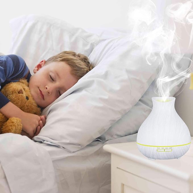 BZseed Aromatherapy Essential Oil Diffuser 550ml 12 Hours White Wood Grain Aroma Diffuser with Timer for Large Room, Home, Baby Bedroom, Waterless Auto Shut-Off, 7 Colors Lights Changing - Bloomnest
