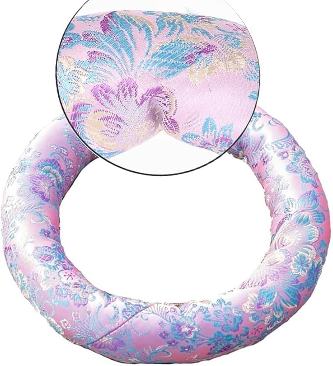 Pink Colour Silk Brocade Cushion Pillow for 6-12" 8-14" Sound Bowls for Tibetan Singing Bowl Hand-Made in Nepal Round Cushion (Size : 6 inch 1 pc+Suede Striker) - Bloomnest