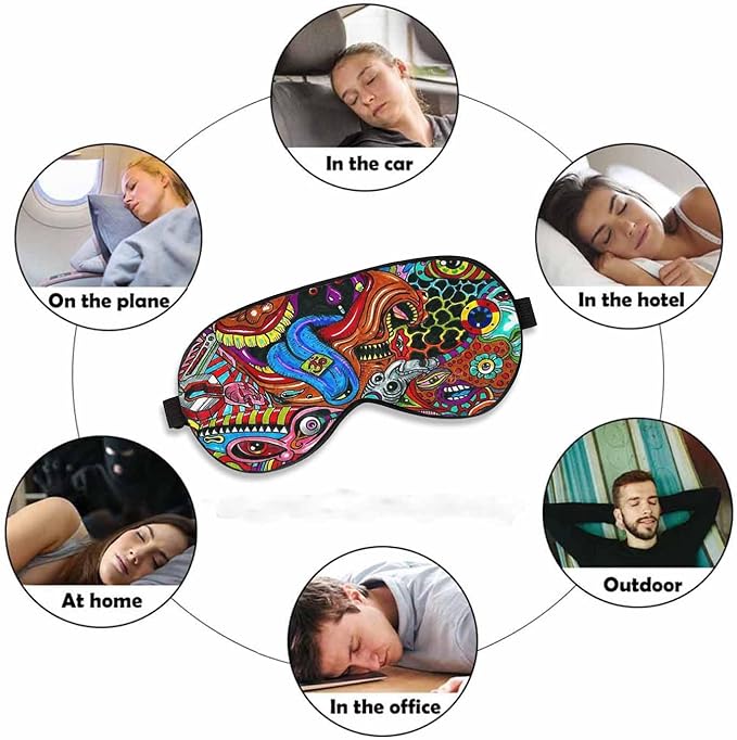 Tracery Sleep Eye Mask Ethnic Colorful Doodle Men Women Sleep Mask with Adjustable Strap Eye Cover Eye Shade for Travel, Nap,Meditation - Bloomnest