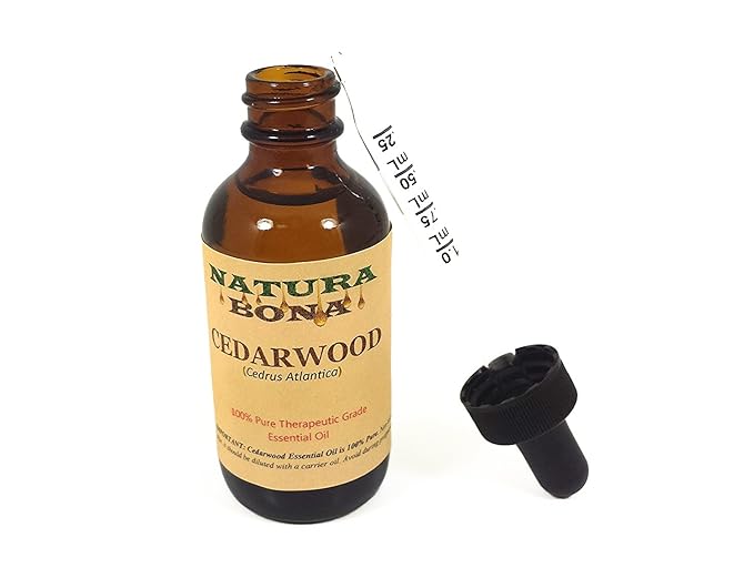 Pure Cedarwood Essential Oil 2 OZ / 60 ML in Amber Glass Graduated Dropper Bottle. Premium Therapeutic Grade Texas Cedarwood Oil. Use in Diffuser, Aromatherapy. Natura+Bona%C2%AE