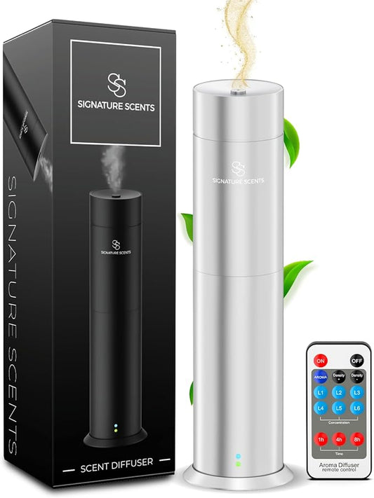 Luxury Essential Oil Diffuser – Waterless Oil Diffuser for Essential Oils - Scent Diffuser for Home & Hotel - Covers up to 1000 sq. ft. with Bluetooth App Control (Silver) - Bloomnest
