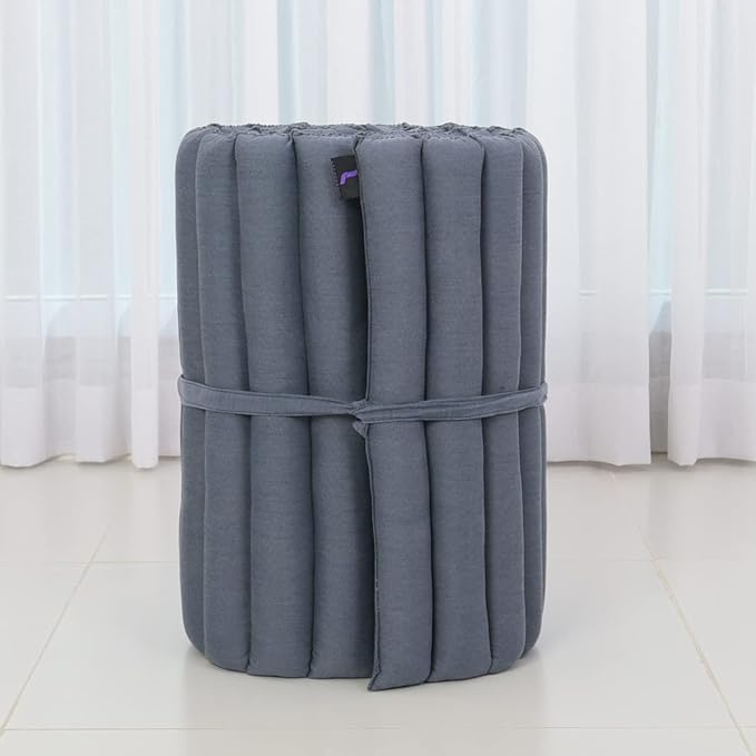 Leewadee - Foldable Floor Mattress - Japanese Roll Up Futon -Trifold Tatami Mat- Guest Floor Bed - Camping Mattress - Thai Massage Mat, Kapok Filled, 75 x 20 inches, Anthracite - Bloomnest
