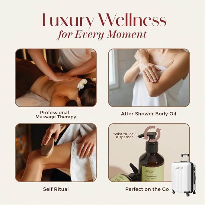 AiROM Lemongrass & Eucalyptus Massage Oil for Massage Therapy – Thai Spa Ritual - Scented Body Oil for Women – Hypoallergenic, Relaxing Aromatherapy, Non-Greasy, Nut-Free - 6.4 fl oz - Bloomnest