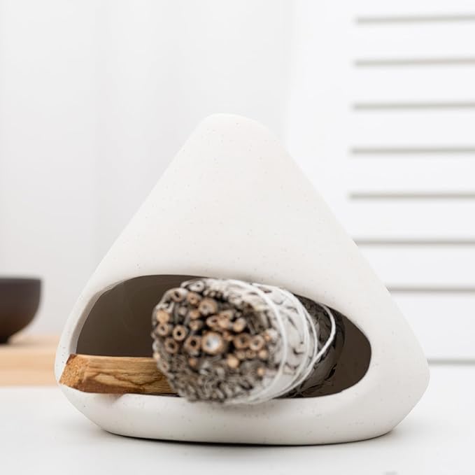 Palo Santo Burner- Mini Zongzi ceramics chiminea for sage/sticks/sone, ceramics Incense Holder with ash catcher, aromatic meditation gifts for women anxiety relief, ceramic copalera home decor MOUGIGI