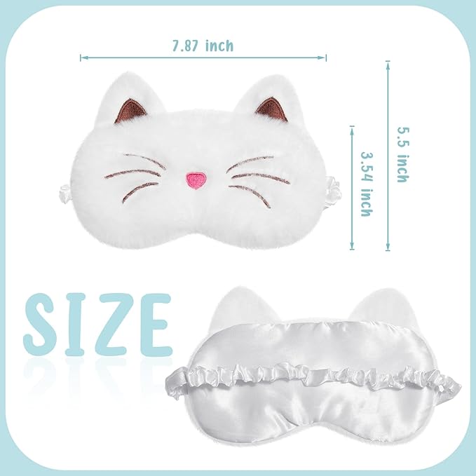 3 Pieces Sleep Mask for Kids, Girls Plush Sleeping Eye Cover Soft Eye Blindfold Cover Animal Shade for Kids(White,Bunny, Cat and Unicorn Style) - Bloomnest