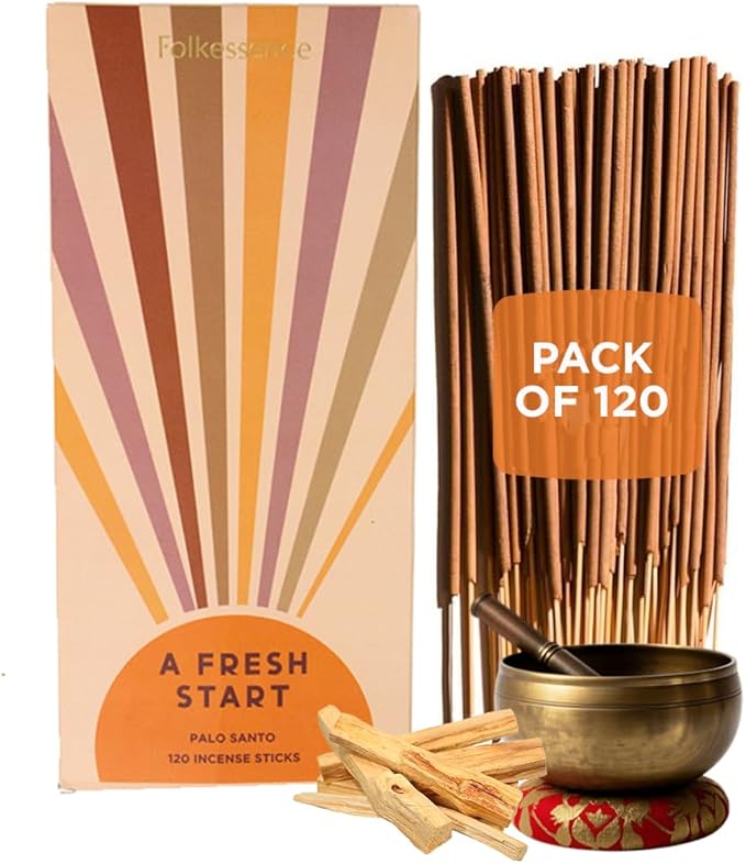 Folkulture Palo Santo Incense Sticks (120 Sticks) | Palo Santo Fresh Scent Insence-Sticks for Aromatherapy, Yoga, Room Freshener Gifts |No Charcoal,Non Toxic, 45 Mins, Long Burning Inscents-Sticks