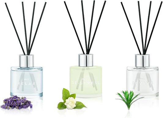 3 Pack Fragrance Reed Diffuser, 50ML Lavender Honey Jasmine White Tea Lemongrass Ginger Aromatherapy Diffuser Set with 12 Black Fiber Sticks,Air Freshener for Bedroom Bathroom Office - Bloomnest