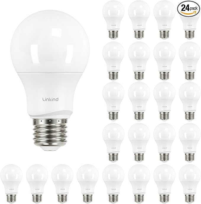 Linkind A19 LED Light Bulbs Dimmable, 60W Equivalent, Energy Efficient 9W, 2700K, 800 Lumens, E26 Standard Base, Lighting for Bedroom Living Room Home Office, 24 Packs - Bloomnest