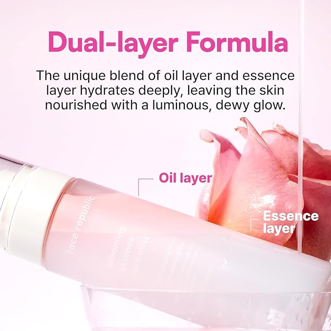 Face Republic Blooming Essence Rose Mist 100ml 3.38 fl oz | Instant Glass Skin | All In One Mist | Revitalizing, Nourishing, Deep Hydration, Dewy Glow | Damask Rose, Bakuchiol | Vegan Korean Skin Care - Bloomnest