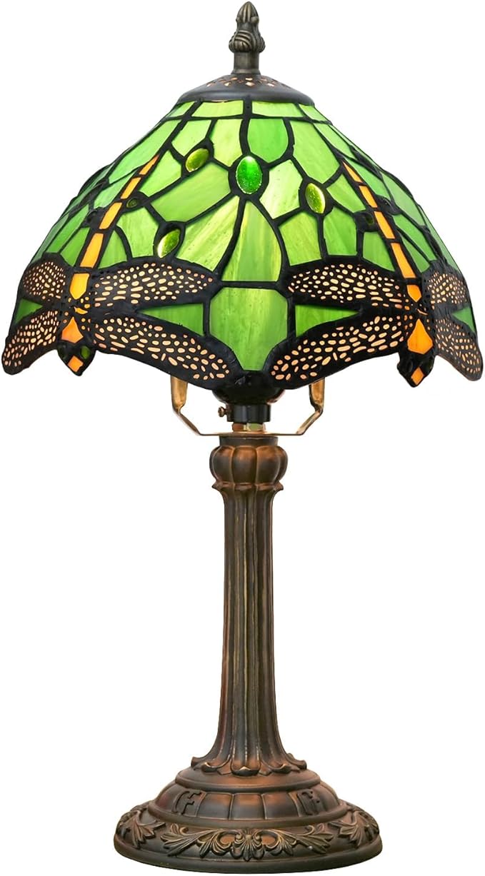 Tiffany Lamp Green Dragonfly Stained Glass Table Lamp 8X8X14 Inches Green Dragonfly Style Desk Reading Light Decor Beside Bedroom Living Room Home (H1057-Green Dragonfly) - Bloomnest