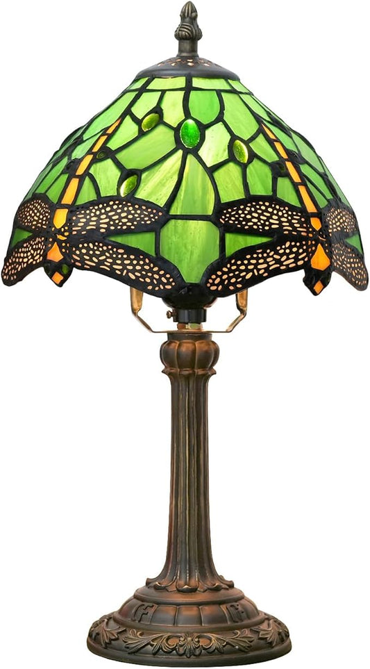 Tiffany Lamp Green Dragonfly Stained Glass Table Lamp 8X8X14 Inches Green Dragonfly Style Desk Reading Light Decor Beside Bedroom Living Room Home (H1057-Green Dragonfly) - Bloomnest