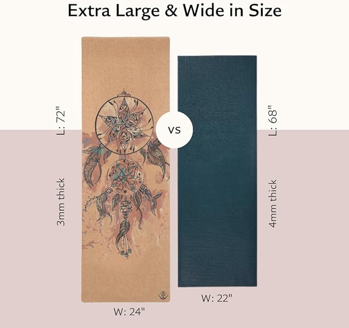 Shakti Warrior Cork Yoga Mat - Artist Designed, Premium Printed Eco-Friendly Non-Slip mat, Great for Regular & Hot Yoga, Pilates, Workouts 72 inch x 24 inch x 3mm Thick - Bloomnest