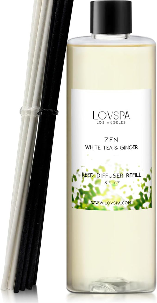 LOVSPA Zen White Tea & Ginger Diffuser Oil - Essential Oils for Diffuser Refill & Air Freshener Room Spray - Long-Lasting & Natural Home Fragrance, Scented Oil for Diffusers, USA Made, 8 oz - Bloomnest