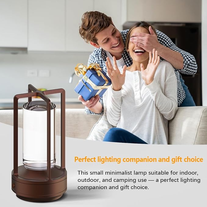 Small Cordless Table Lamps Rechargeable Set of 2 for Indoor/Outdoor, Portable Battery Operated Powered Lamps, Dimmable 3 Color Modes Waterproof, LED Desk Lights for Bedroom/Restaurant/Camping-Brown - Bloomnest