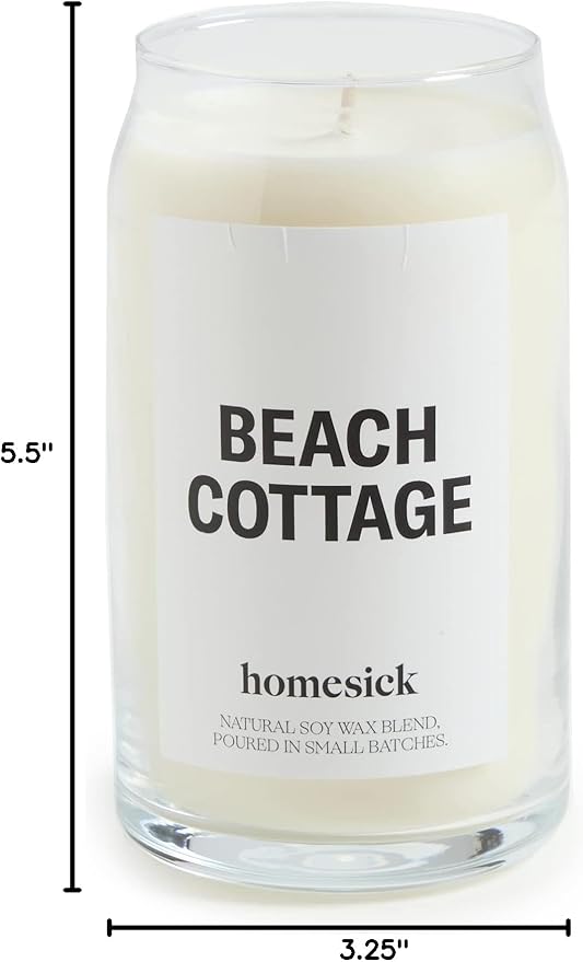 Homesick Scented Candles for Home (Beach Cottage) - Long-Lasting Natural Soy Wax Blend Jar Candle Gifts for Women & Men, 60-80 Hours Burn Time - Notes of Bergamot & Sandalwood - Bloomnest