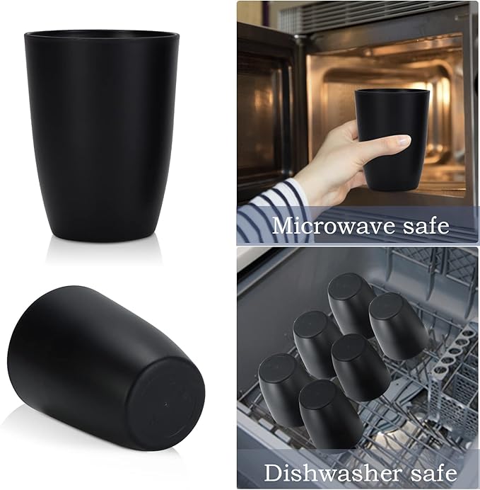 Wheat Straw Cups 8 PCS Good Alternative to Plastic Reusable Cups 20 oz Unbreakable Drinking Cup Reusable Dishwasher Safe Water Plastic Glasses Black - Bloomnest