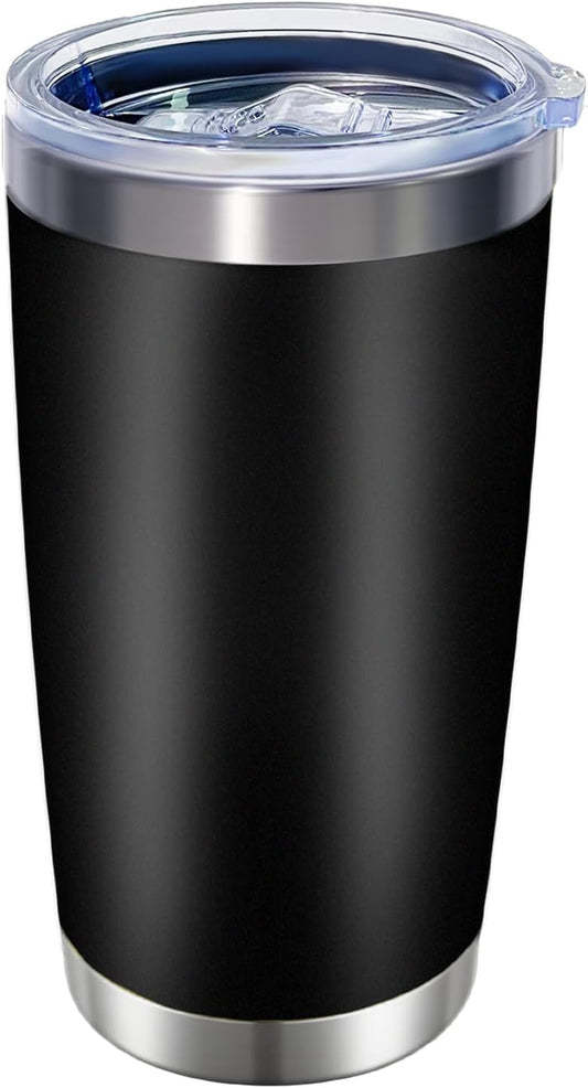 1 Pack 20oz Stainless Steel Tumbler with Lid, Leakproof Double Wall Travel Mug for Hot/Cold Drinks, Home Office Outdoor Party Use, Durable Powder Coated Insulated Cup/Black