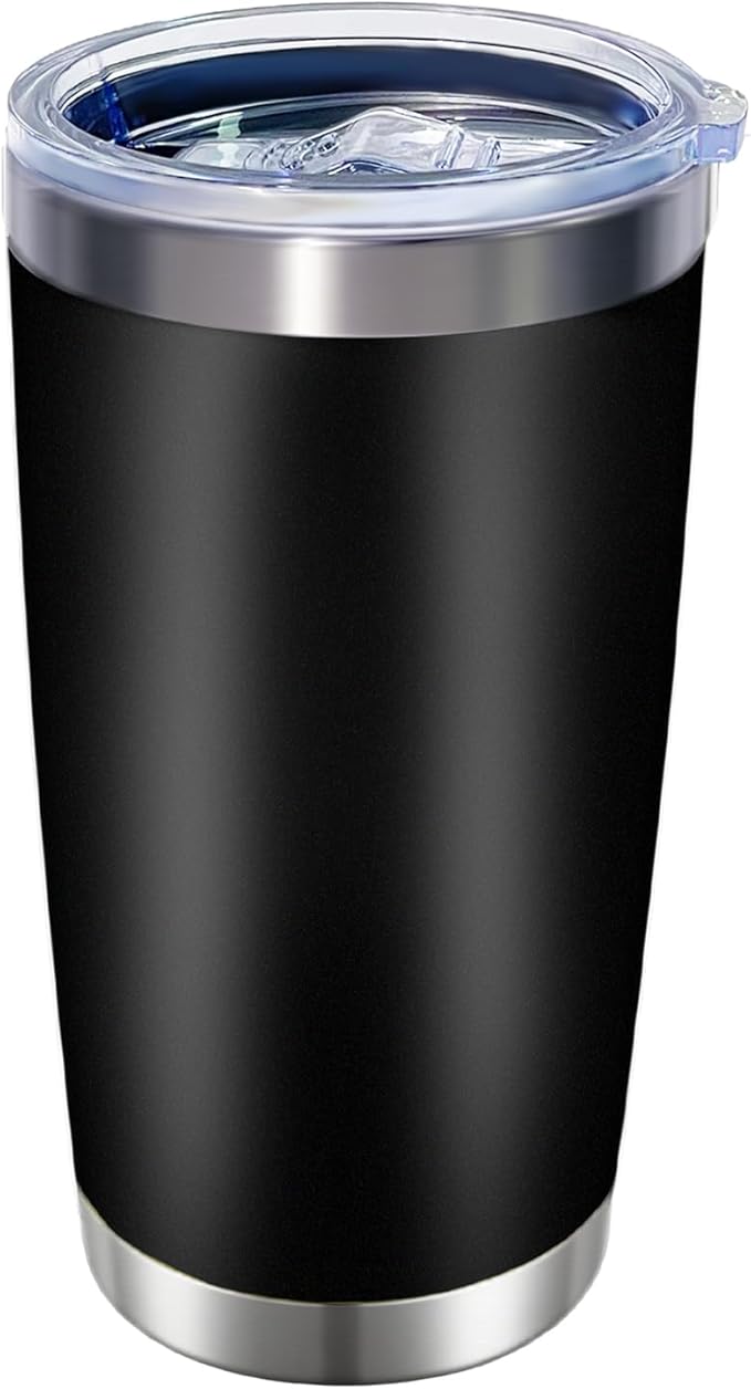 1 Pack 20oz Stainless Steel Tumbler with Lid, Leakproof Double Wall Travel Mug for Hot/Cold Drinks, Home Office Outdoor Party Use, Durable Powder Coated Insulated Cup/Black - Bloomnest