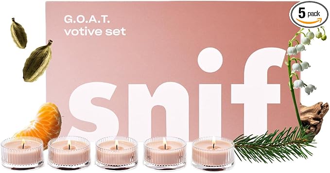 Snif G.O.A.T. Votive Candle Set, 5 Premium Scented Candles, 100% Cotton Fiber Wicks, Soy Wax Blend, Non-Toxic, Vegan - Bloomnest
